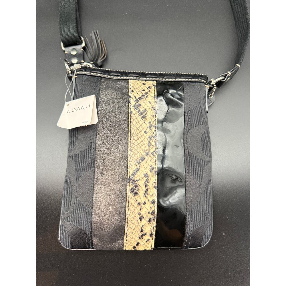 Vintage Coach Hamptons 10266 Swingpack Bag Womens Black Python Leather Crossbody - Picture 2 of 15